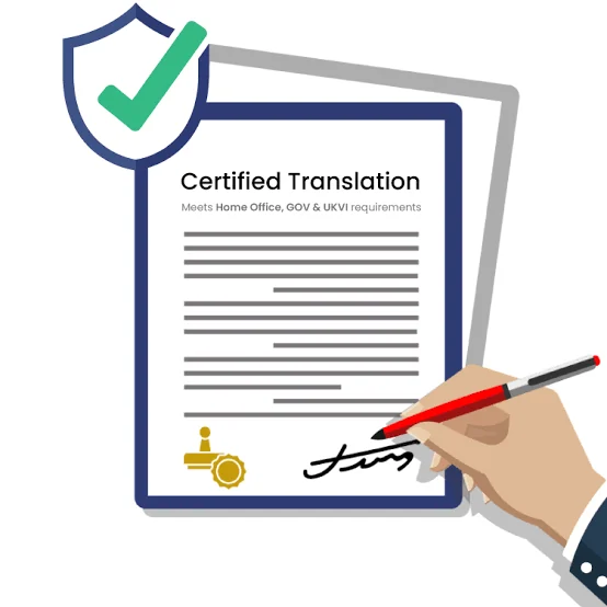 Illustration of a translation certificate being signed