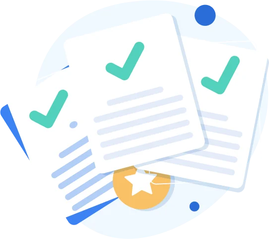 Illustration of completed translations with check marks