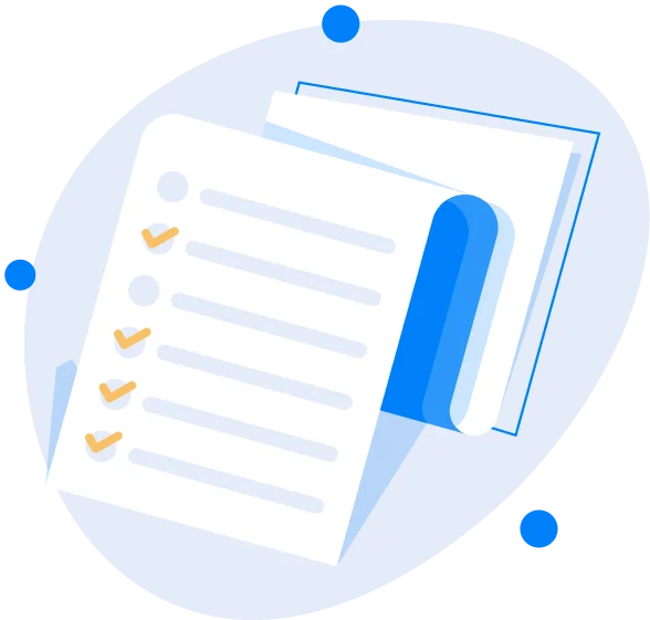 Illustration of a document checklist with a blue pen