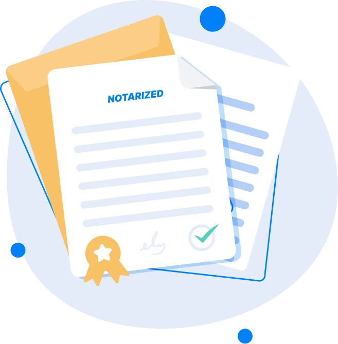 Illustration of notarized papers and a notary stamp